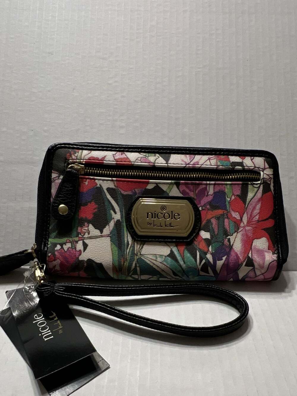 Nicole by Nicole Miller Cara Trp Zip Wallet Stn Gls Petals Floral Wristlet